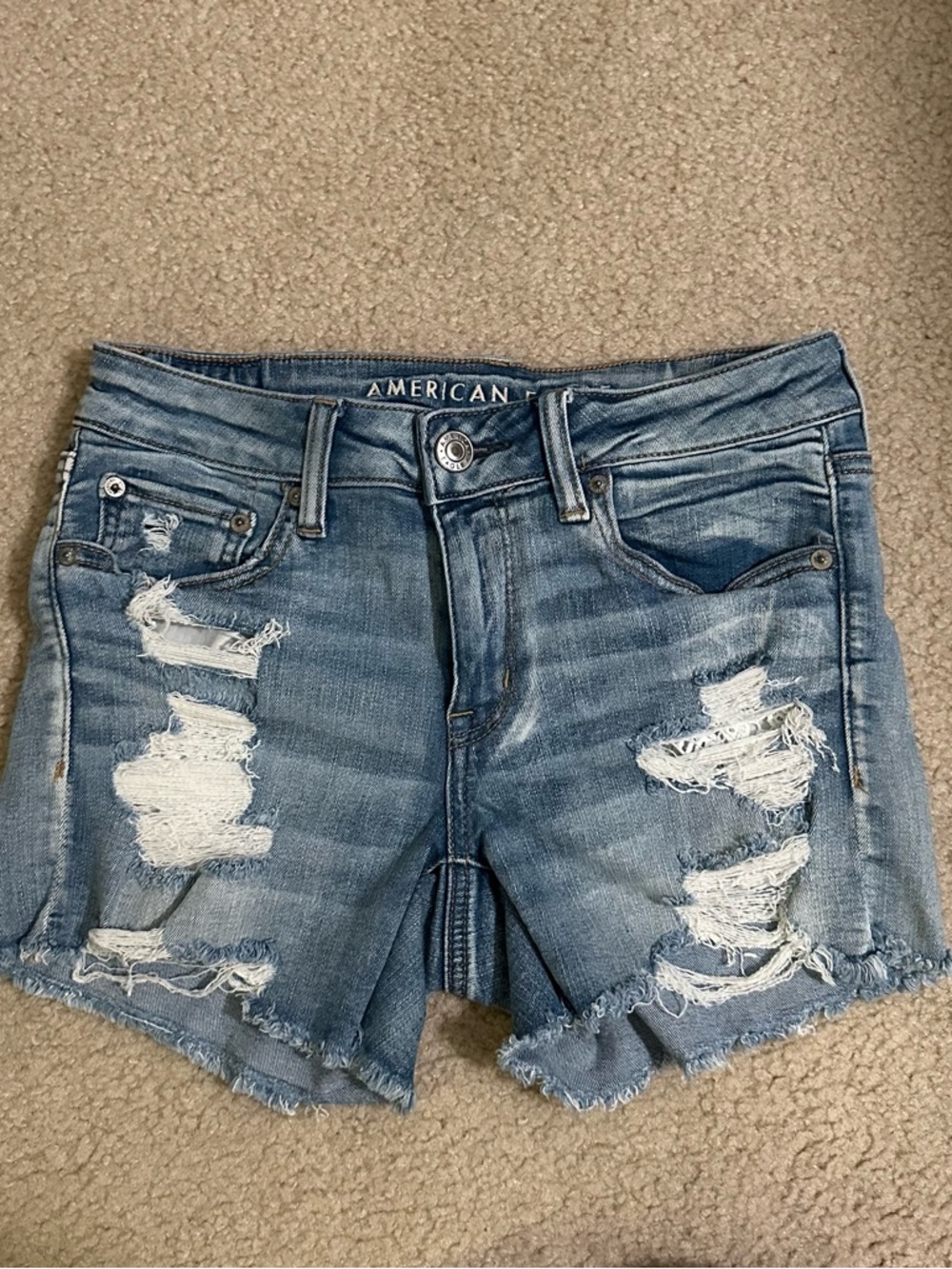 American Eagle Outfitters Light Blue Distressed Denim Cutoff Shorts